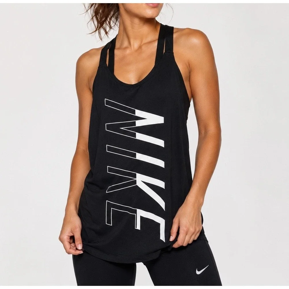Nike Breathe Elastika Dri-FIT Tank Top Womens S Black Training Gym Racerback